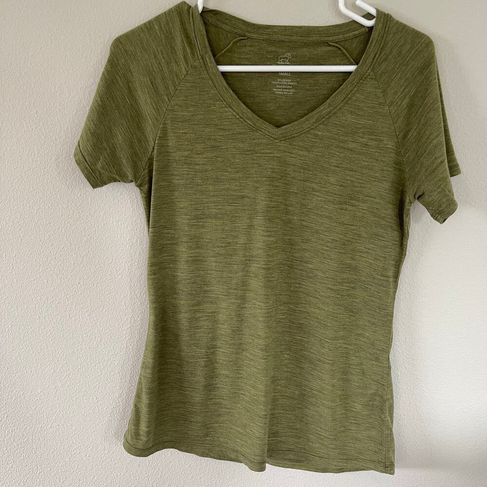WOOLX Olive Green Merino Wool V-Neck Shirt (S Womens)